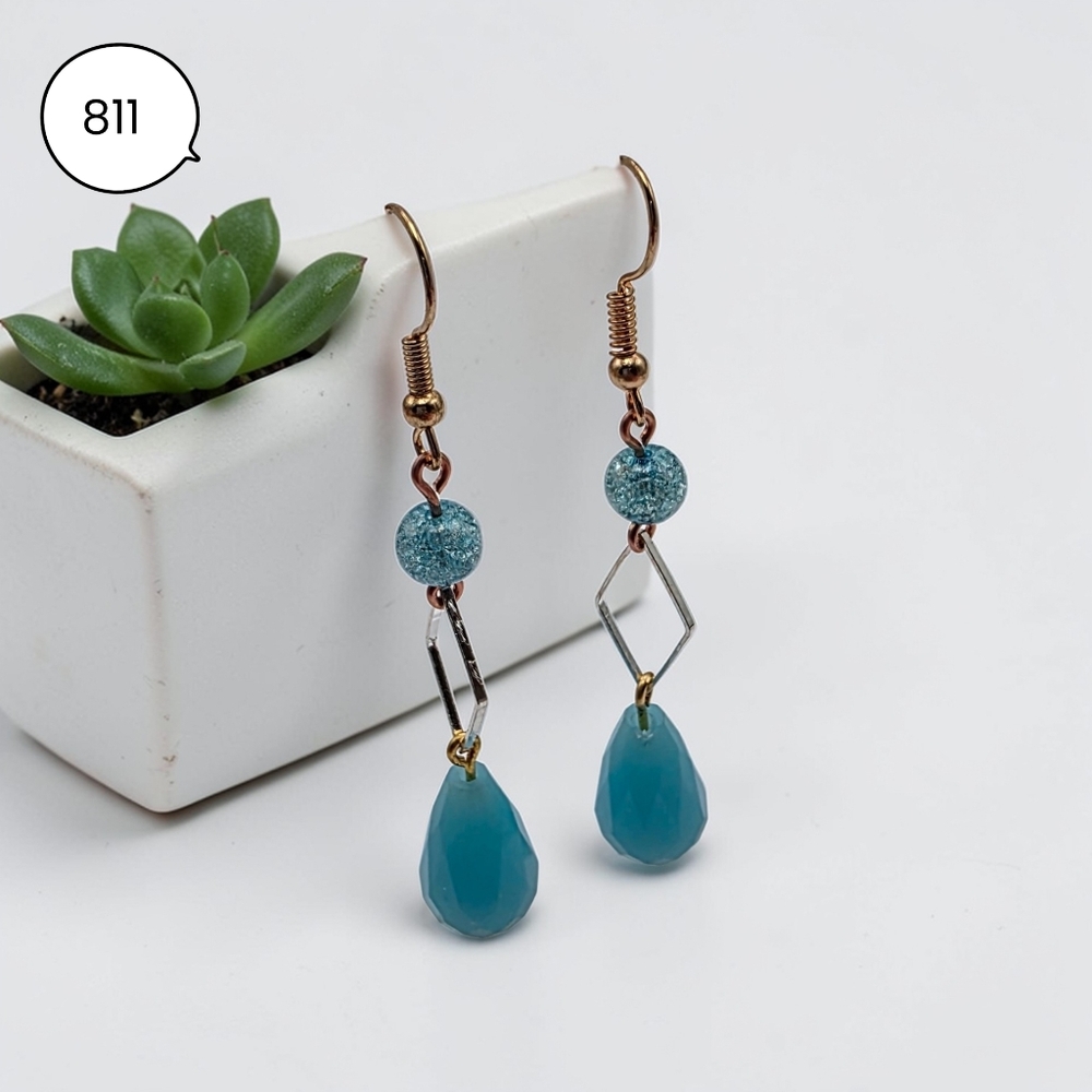 Teal Drop Bead Dangle Earrings – Handmade Geometric Jewelry